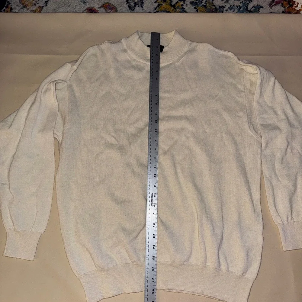 Vintage Italian Made Mens Wool blend Cream Mock Neck Long Sleeve Sweater Knit L‎